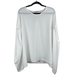 Patrizia Luca White Slouchy Oversized Tunic Top OS NWT Sharkbite Hem Lagenlook